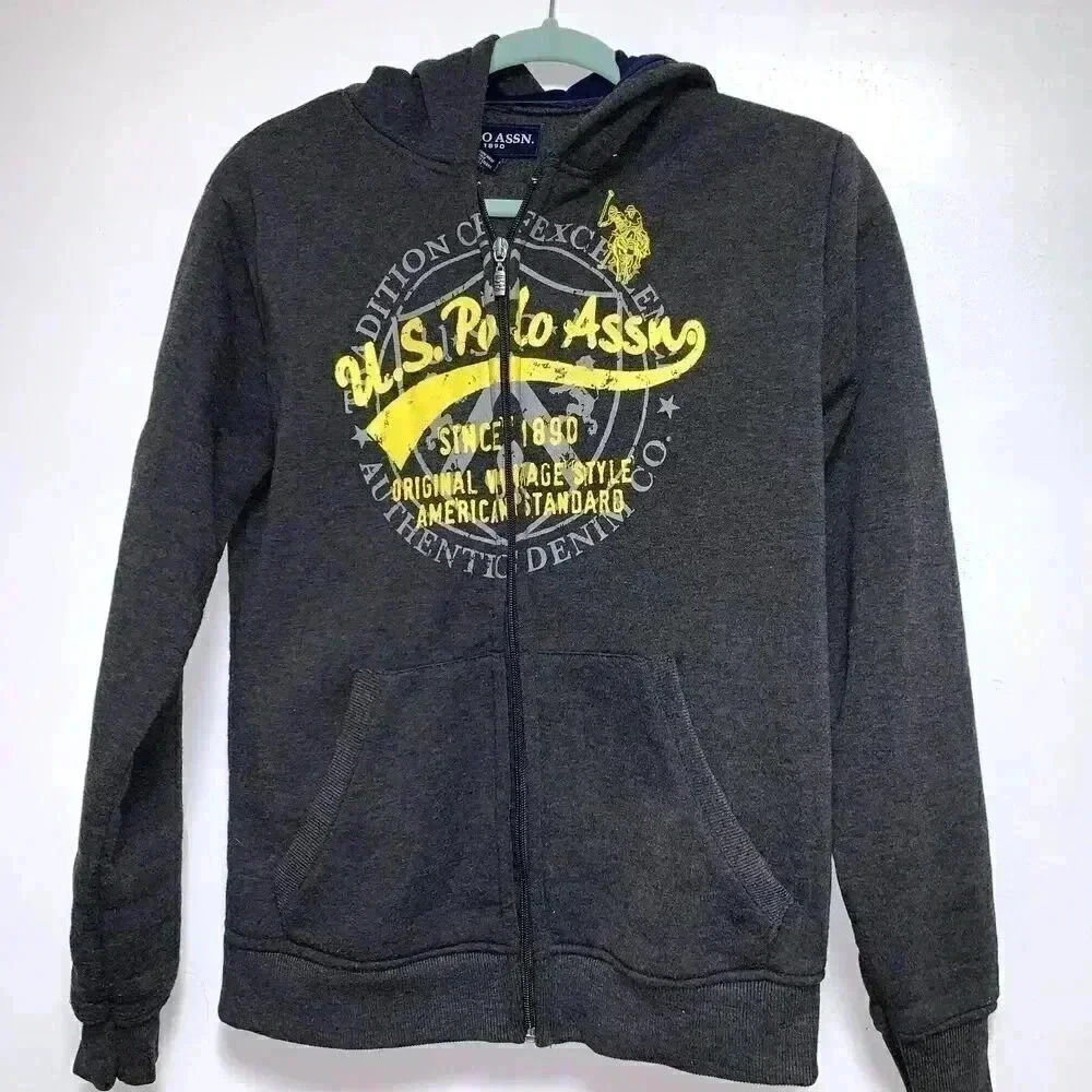 US POLO ASSN  Zip-Front  DARK GREY Hoodie, YOUTH 18 THE ADDITION OF EXCELLENCE.